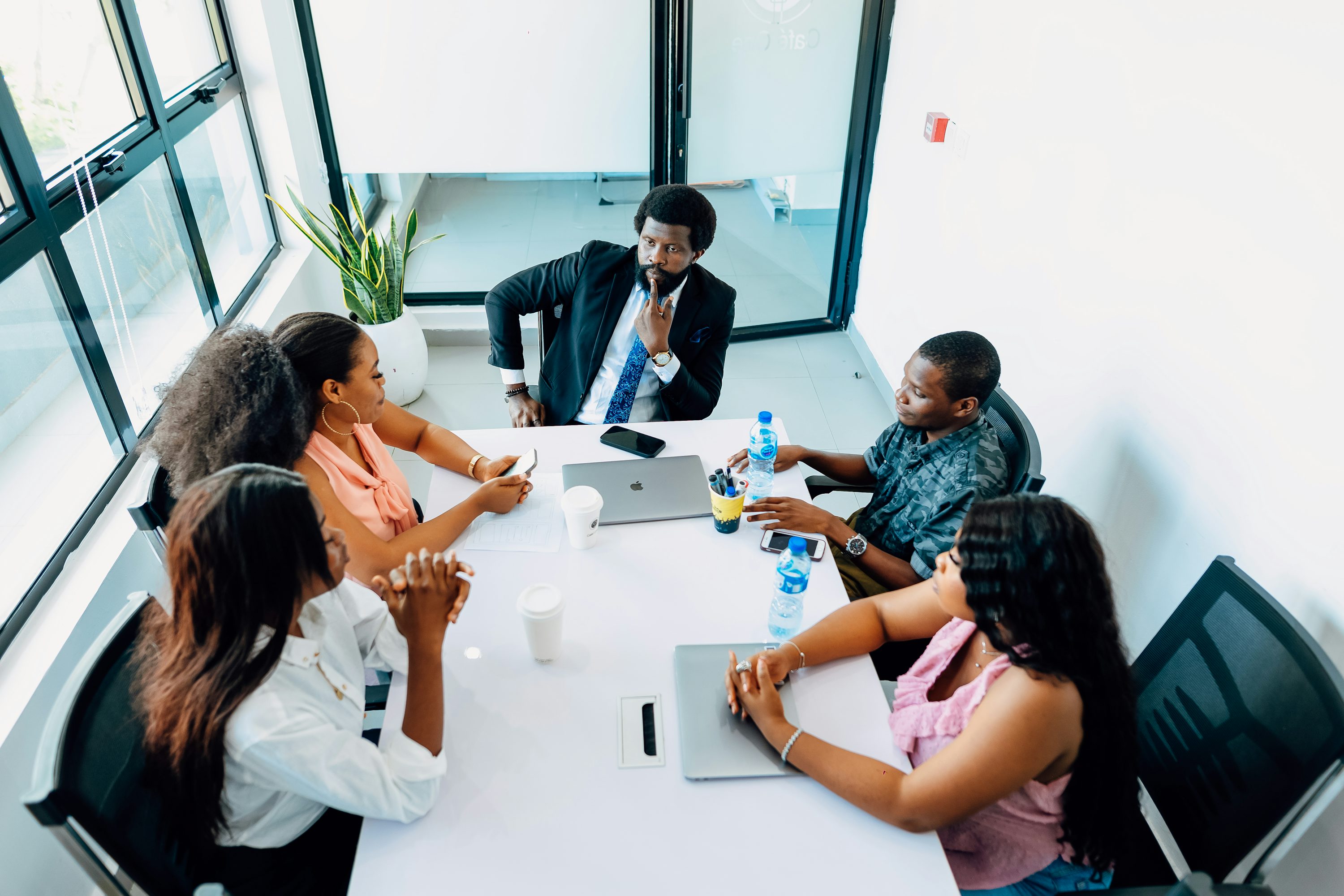 Diverse professional team collaborating in a modern office